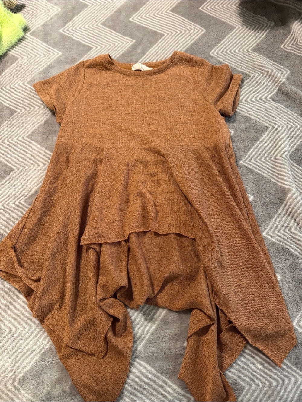 Joyfolie Rust Brown Knit Handkerchief Hem Dress